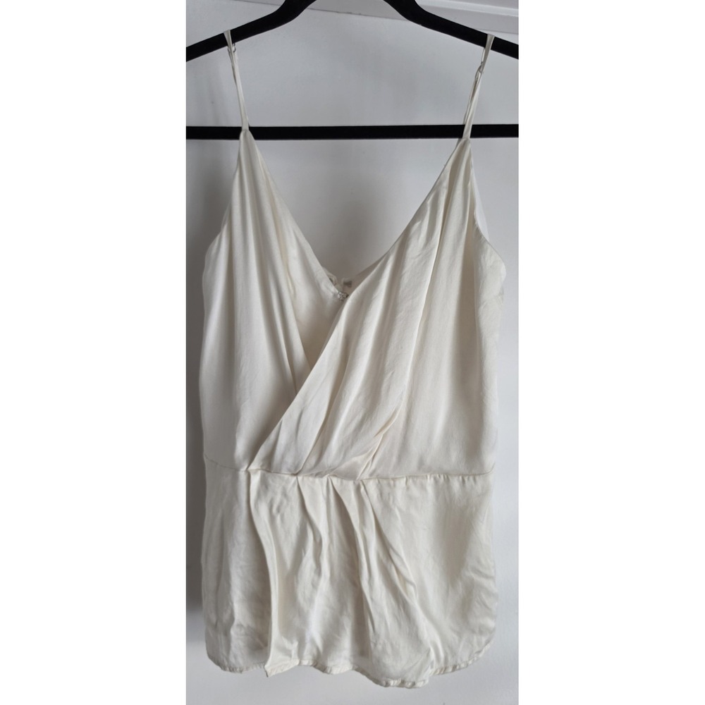 L'AGENCE Women Tank Top S White Solid V-Neck Sleeveless Casual Camisole